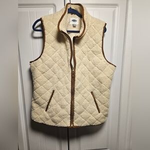 Old Navy Cream Quilted Vest with Brown Trim